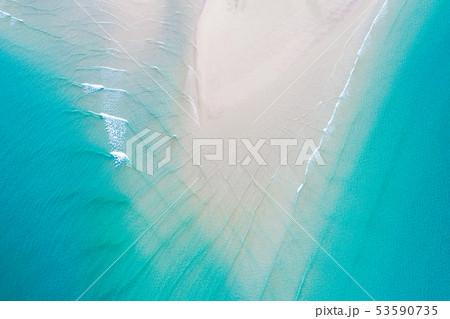 Aerial view white sand sea beach turquoise water Aerial view white sand sea beach turquoise water 53590735