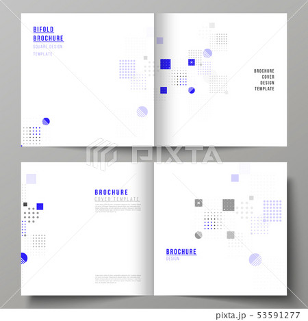 The vector illustration of the editable layout of two covers templates for square design bifold 53591277