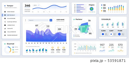 Dashboard UI. Modern presentation with data graphs and HUD diagrams, clean and simple app interface 53591871
