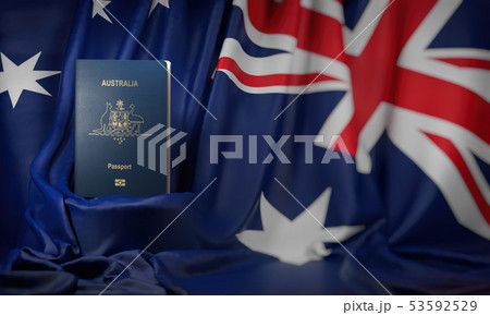 Australian passport on the flag of the Australia. 53592529