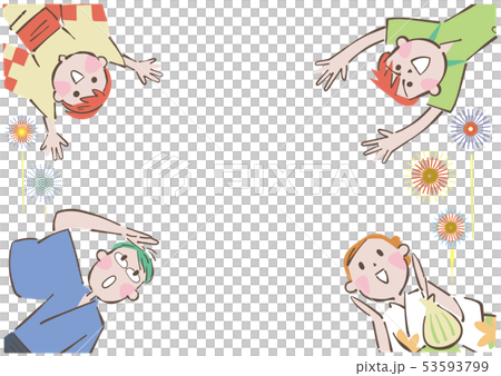 Parents and children enjoying summer evening fireworks Parents and children enjoying summer evening fireworks 53593799