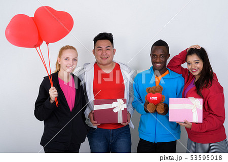 Studio shot of happy diverse group of multi ethnic friends smili 53595018