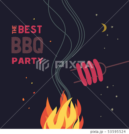 BBQ grill night party flat color icon 53595524