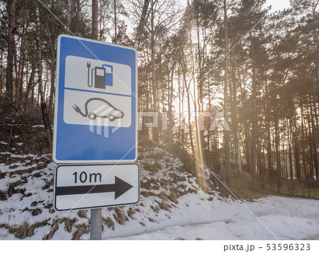 EV Electric car charging station in winter 53596323