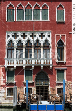 Old red facade in Venice, Italy Old red facade in Venice, Italy 53597104
