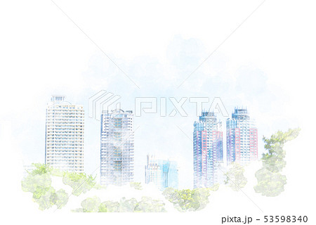 お台場の高層マンション 水彩画風 お台場の高層マンション 水彩画風 53598340