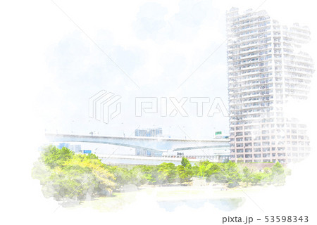 お台場の高層マンション 水彩画風 お台場の高層マンション 水彩画風 53598343
