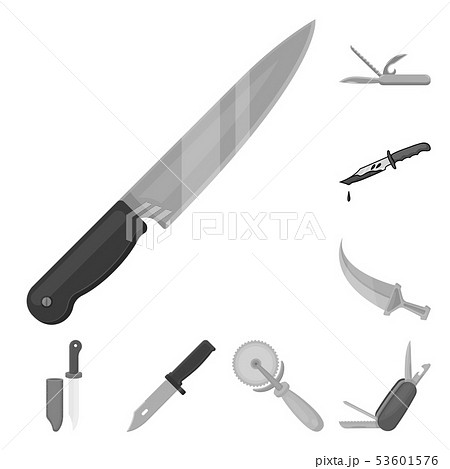 Vector design of knife and cut logo. Collection of knife and flat stock vector illustration. Vector design of knife and cut logo. Collection of knife and flat stock vector illustration. 53601576