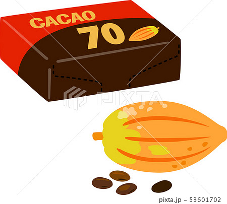 チョコレートのパッケージとカカオ豆のイラスト素材