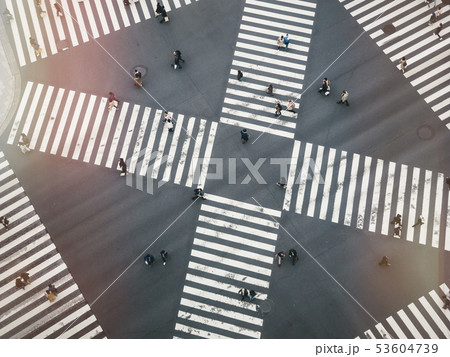 People walking Crosswalk city street top view 53604739