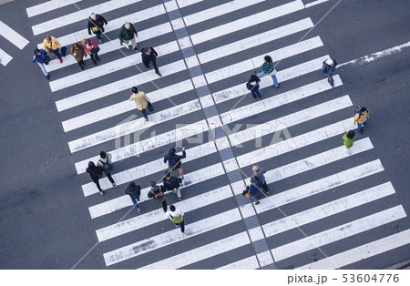 People walking Crosswalk city street top view 53604776