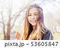beautiful happy sunshine girl teenager asian european mixed race with long hair portrait 53605847