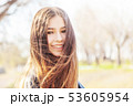 beautiful happy sunshine girl teenager asian european mixed race with long hair portrait 53605954