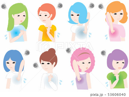 背中の汗に悩む女性達 53606040