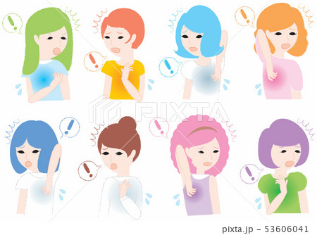 背中の汗に驚く女性達 53606041