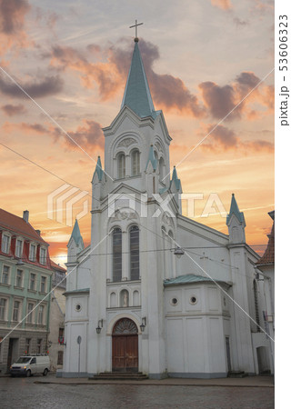 old houses on Riga street. Latvia 53606323