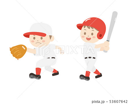 野球をする男の子のイラストのイラスト素材