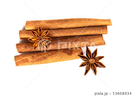 Close up the brown cinnamon stick with star anise Close up the brown cinnamon stick with star anise 53608934