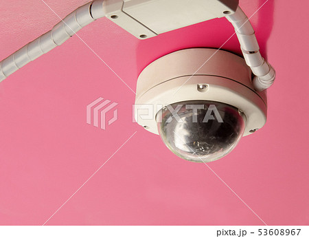 CCTV camera security on the pink concrete ceiling 53608967