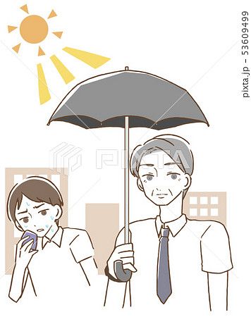 日傘をさす中年男性 イラストのイラスト素材