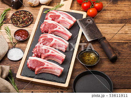 Fresh raw butchers lamb beef cutlets Fresh raw butchers lamb beef cutlets 53611911