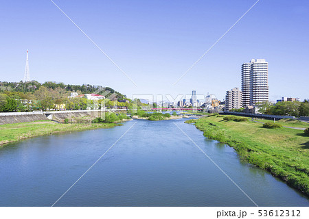 広瀬川 愛宕橋 宮沢橋 川 河川 仙台市の写真素材