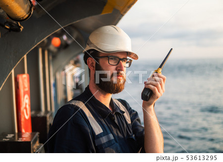 Deck Officer on deck of offshore vessel or ship 53613295