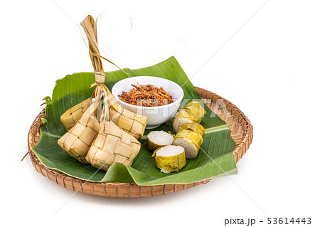 Ketupat, lemang, served with serunding, popular 53614443
