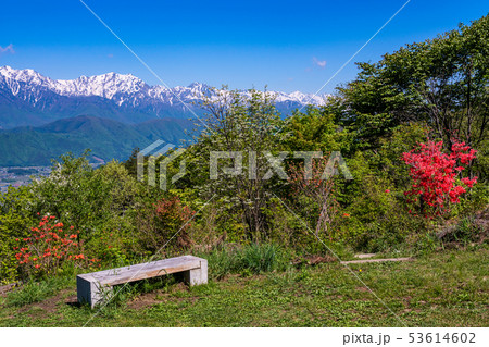 （長野県）鷹狩山展望台からの眺める、安曇野と北アルプス山麓 53614602