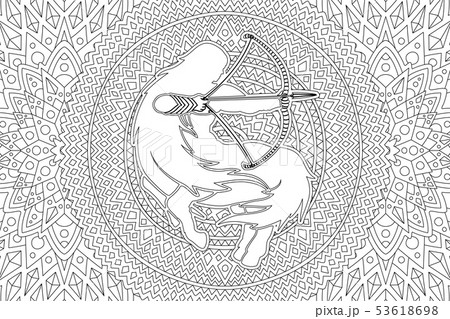 Sagittarius white silhouette on the linear pattern 53618698