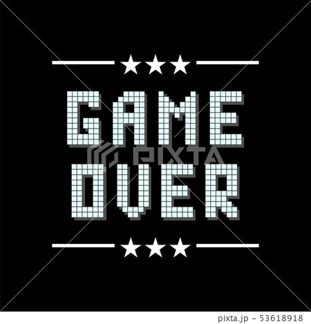 Retro Pixel Game Over Sign with Stars on Black Background. Gaming Concept. Video Game Screen. 53618918