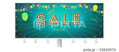Sale. Volumetric retro font with light bulbs in Sale. Volumetric retro font with light bulbs in 53620474