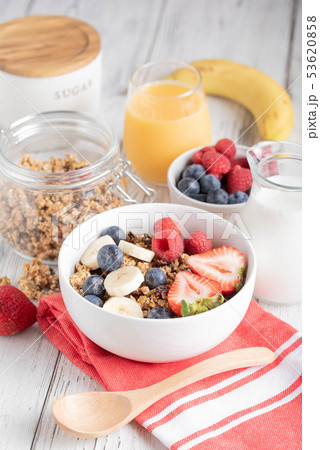 granola and fruit, breakfast image granola and fruit, breakfast image 53620858