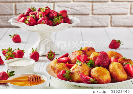 close-up of cottage cheese donuts on a plate close-up of cottage cheese donuts on a plate 53622449