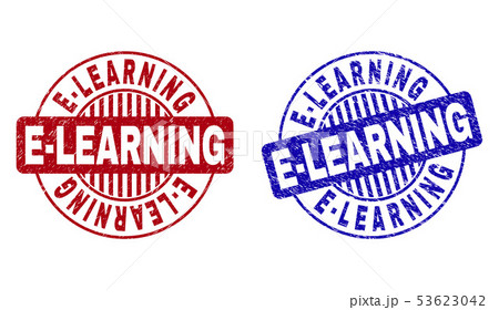 Grunge E-LEARNING Textured Round Stamp Seals 53623042