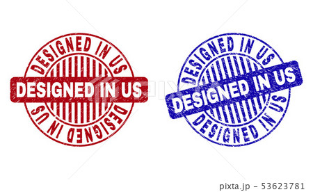 Grunge DESIGNED IN US Textured Round Watermarks 53623781
