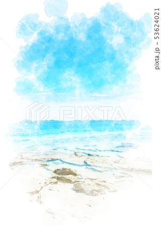 沖縄 水納島の海 水彩画風のイラスト素材 [53624021] - PIXTA