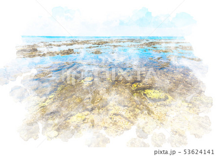 北谷　砂辺の海　水彩画風 53624141