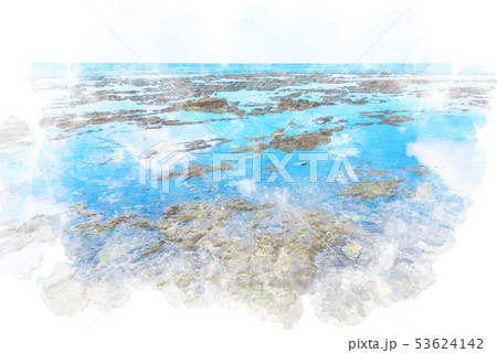 北谷　砂辺の海　水彩画風 53624142