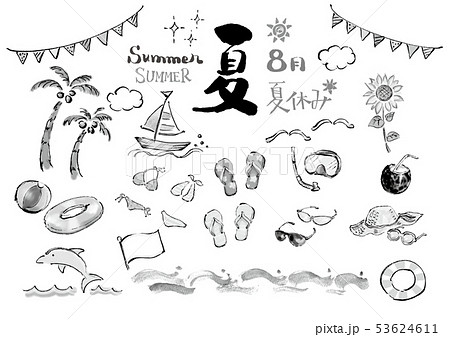 Monochrome Black And White Summer Japanese Stock Illustration