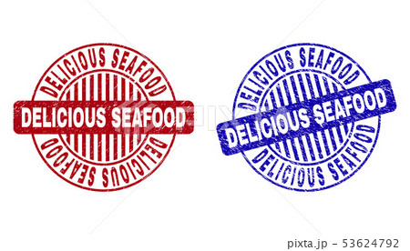 Grunge DELICIOUS SEAFOOD Scratched Round Watermarks Grunge DELICIOUS SEAFOOD Scratched Round Watermarks 53624792