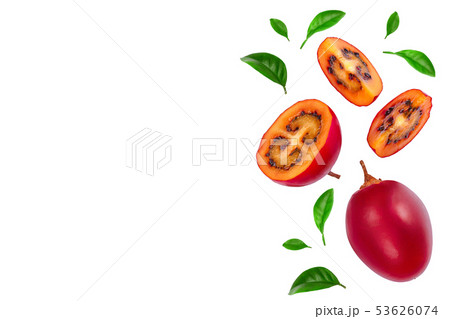 Fresh tamarillo fruit with leaves isolated on white background with copy space for your text. Top 53626074