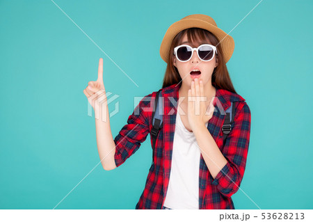 Beautiful portrait young asian woman surprise Beautiful portrait young asian woman surprise 53628213