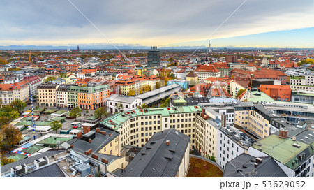 Aerial cityscape of Munich historical center  53629052