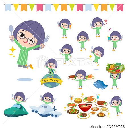 Green clothing Glasses girl_food festival 53629768