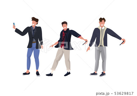 businessmen taking selfie photo on smartphone camera casual male cartoon characters standing businessmen taking selfie photo on smartphone camera casual male cartoon characters standing 53629817