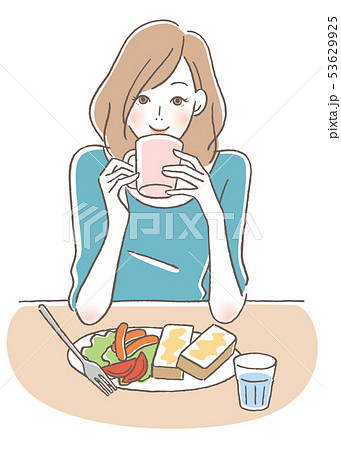 朝食を食べる女性のイラスト素材