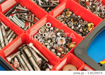 Different Nuts Screws bolts and other Parts sorted Different Nuts Screws bolts and other Parts sorted 53629974