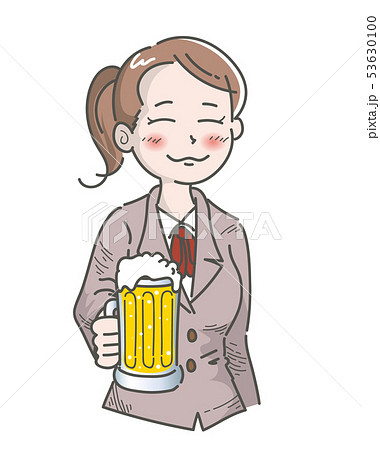 ビールでほろ酔いするOL 53630100