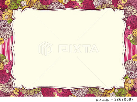 和柄の背景素材 レトロ アンティーク 和風 着物風 手書きの花柄 結婚式のフレーム素材のイラスト素材 53630697 Pixta